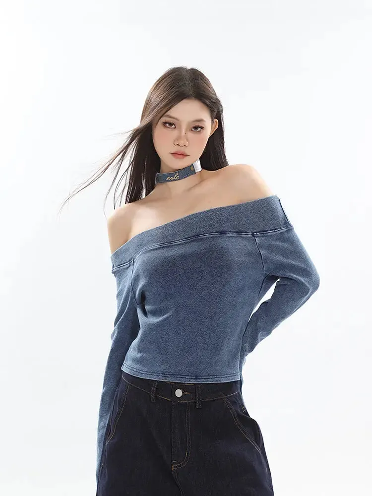 【23s September.】Vintage Denim Off Shoulder Shirt