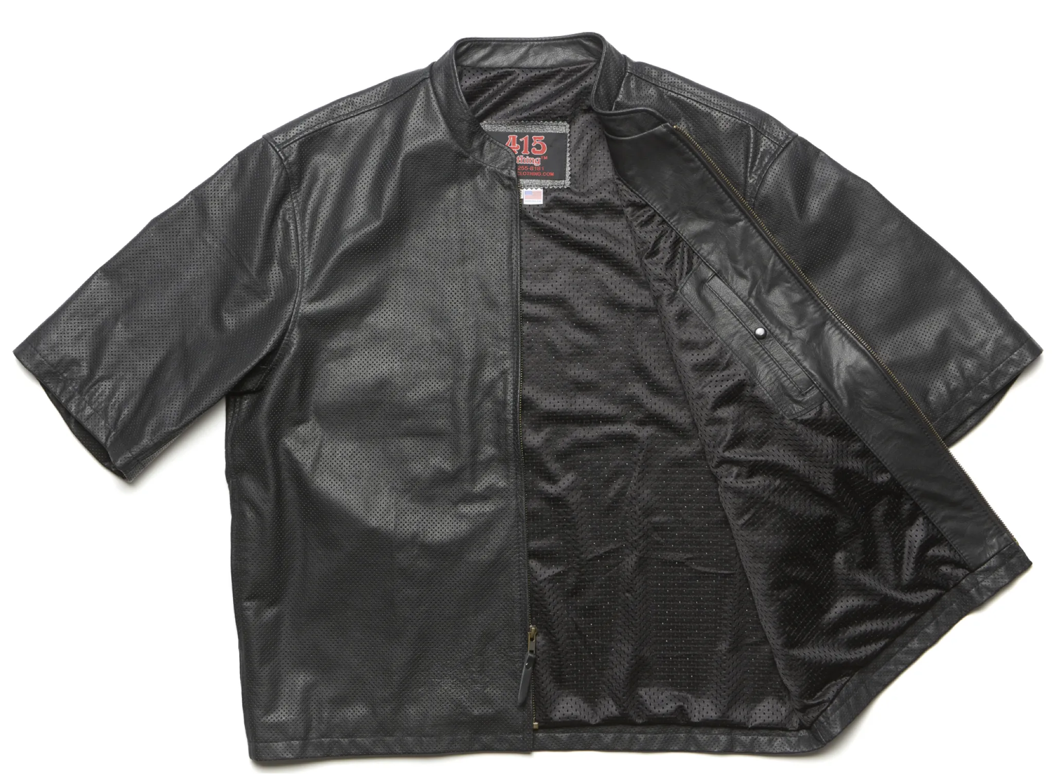 415 Leather 3/4 Sleeve Perforated Jacket