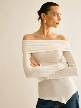 Asymmetrical Ruched Off Shoulder T-Shirt