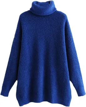 Autumn Winter Women Pattern Turtleneck Collar Long Sleeve Solid Knitting Pulloveres Casual Sweater