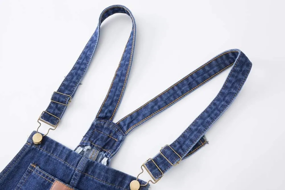 AvaCostume Women's Adjustable Strap Ripped Denim Overalls