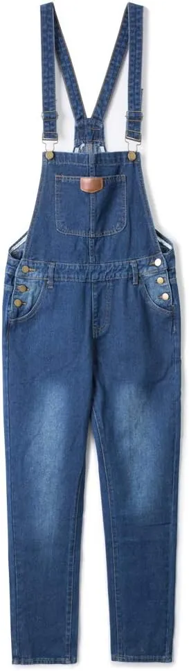 AvaCostume Women's Adjustable Strap Ripped Denim Overalls