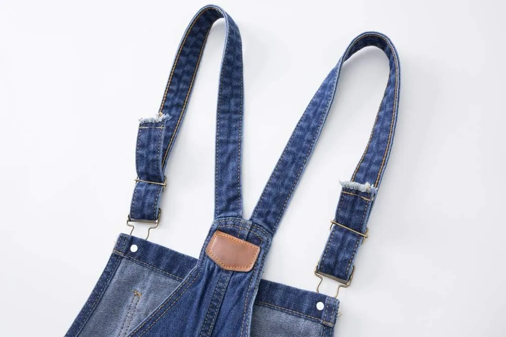 AvaCostume Women's Adjustable Strap Ripped Denim Overalls