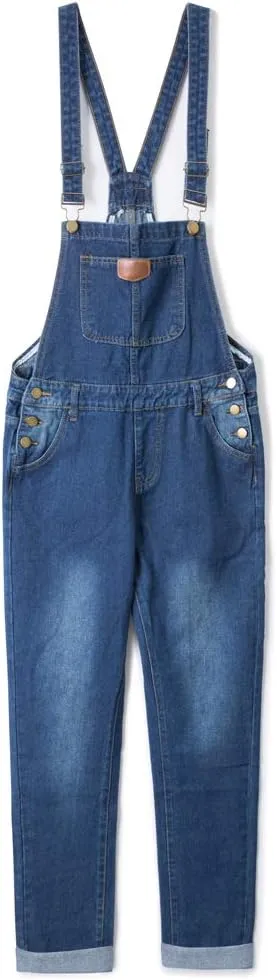 AvaCostume Women's Adjustable Strap Ripped Denim Overalls