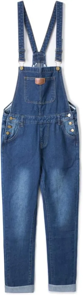 AvaCostume Women's Adjustable Strap Ripped Denim Overalls