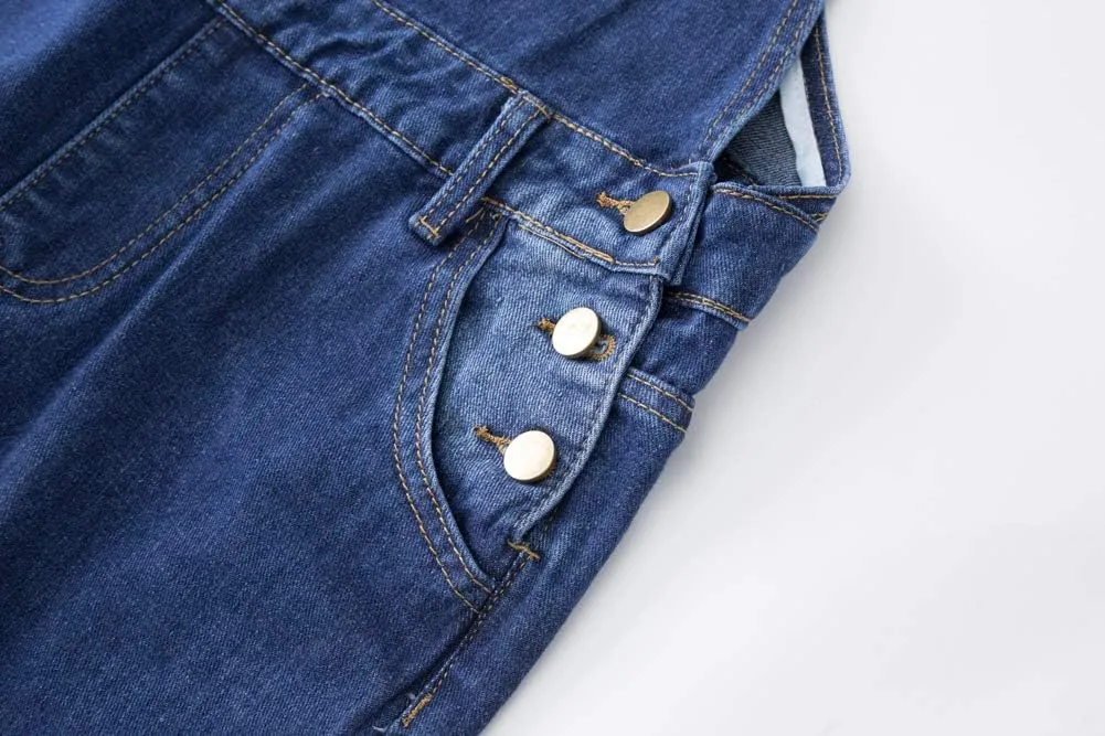 AvaCostume Women's Adjustable Strap Ripped Denim Overalls
