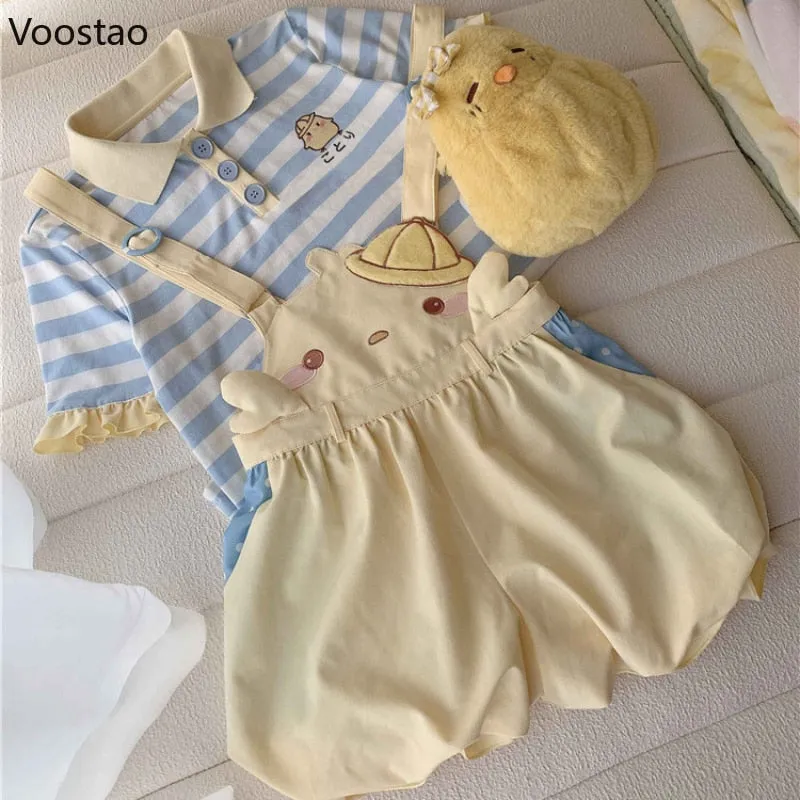 Embroidered Baby Chick Overalls Shorts: Comfy, Short-Length, Playtime-Wear