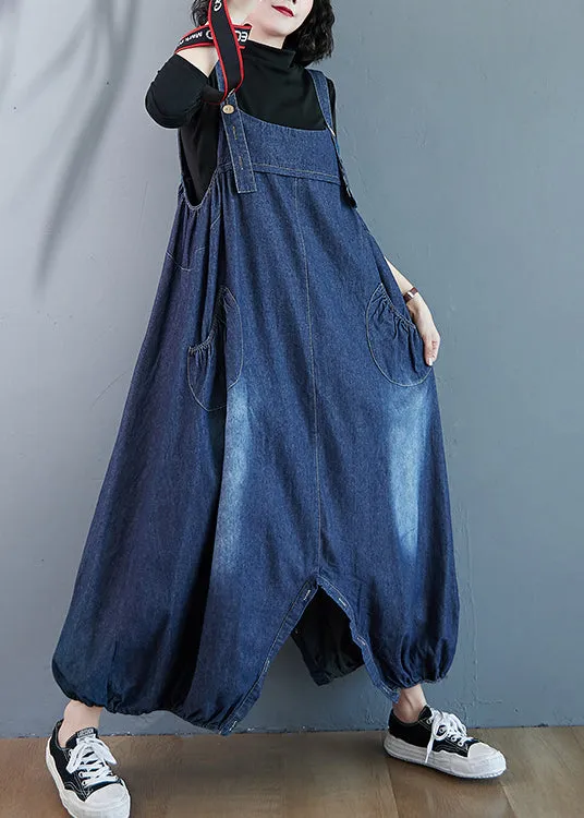 Beautiful Blue Oversized Pockets Denim Overalls Jumpsuit Summer LY7298