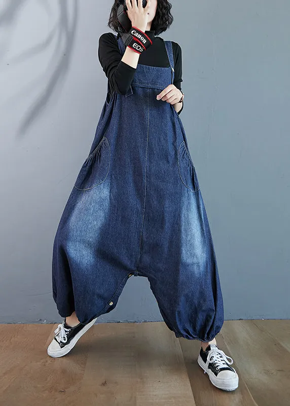 Beautiful Blue Oversized Pockets Denim Overalls Jumpsuit Summer LY7298