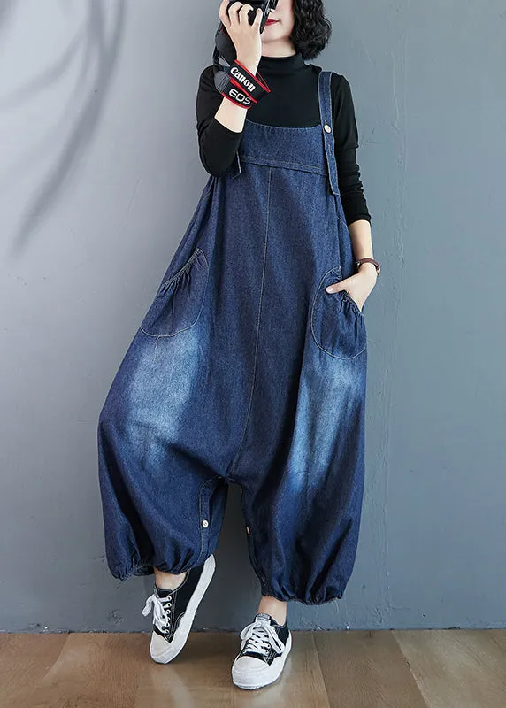 Beautiful Blue Oversized Pockets Denim Overalls Jumpsuit Summer LY7298
