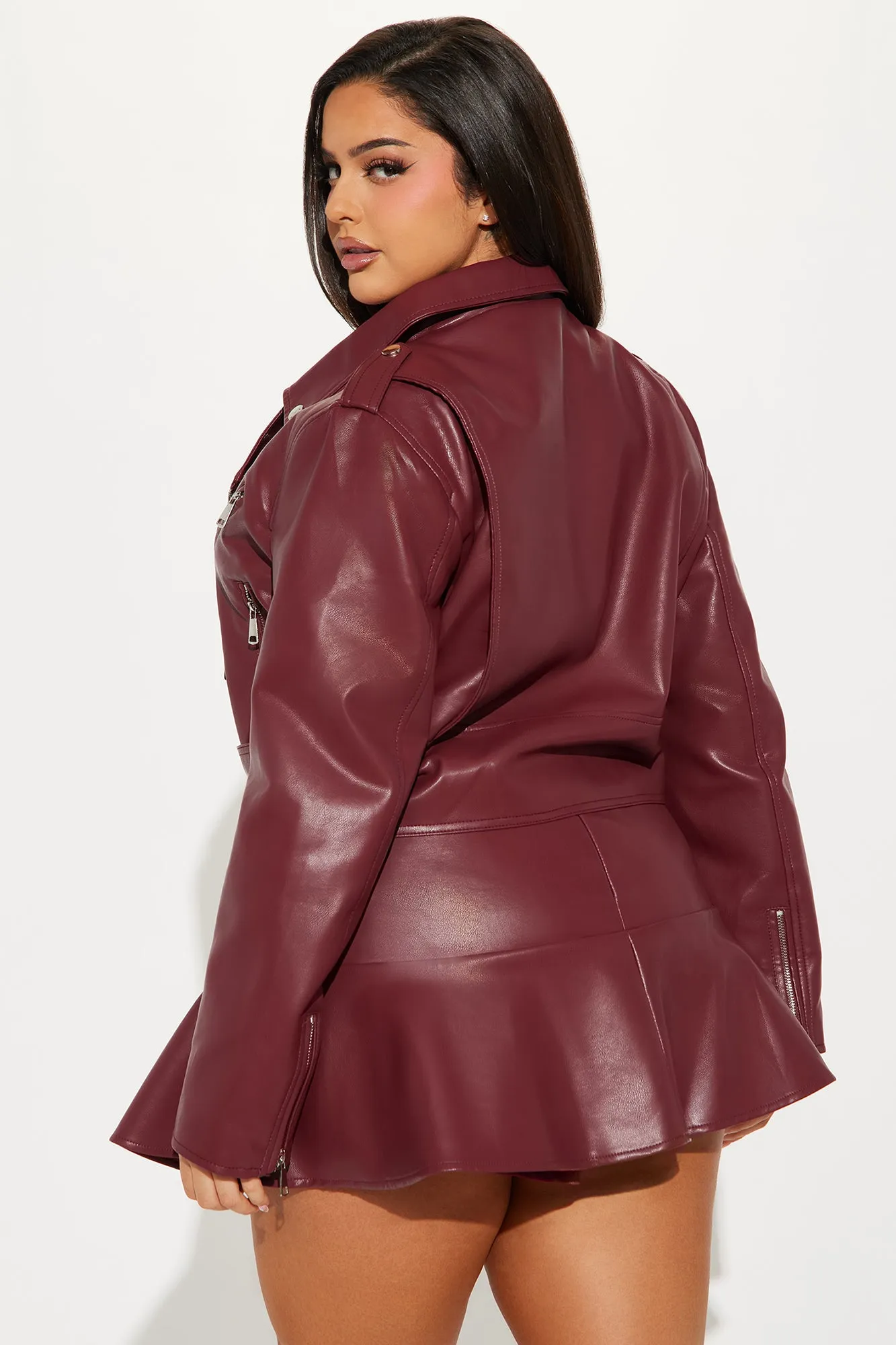 Biker Babe Faux Leather Skort Set - Wine