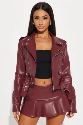 Biker Babe Faux Leather Skort Set - Wine