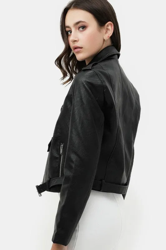 Biker PU Leather Belted Jacket