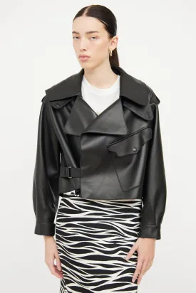 Black Leather Cropped Biker Jacket