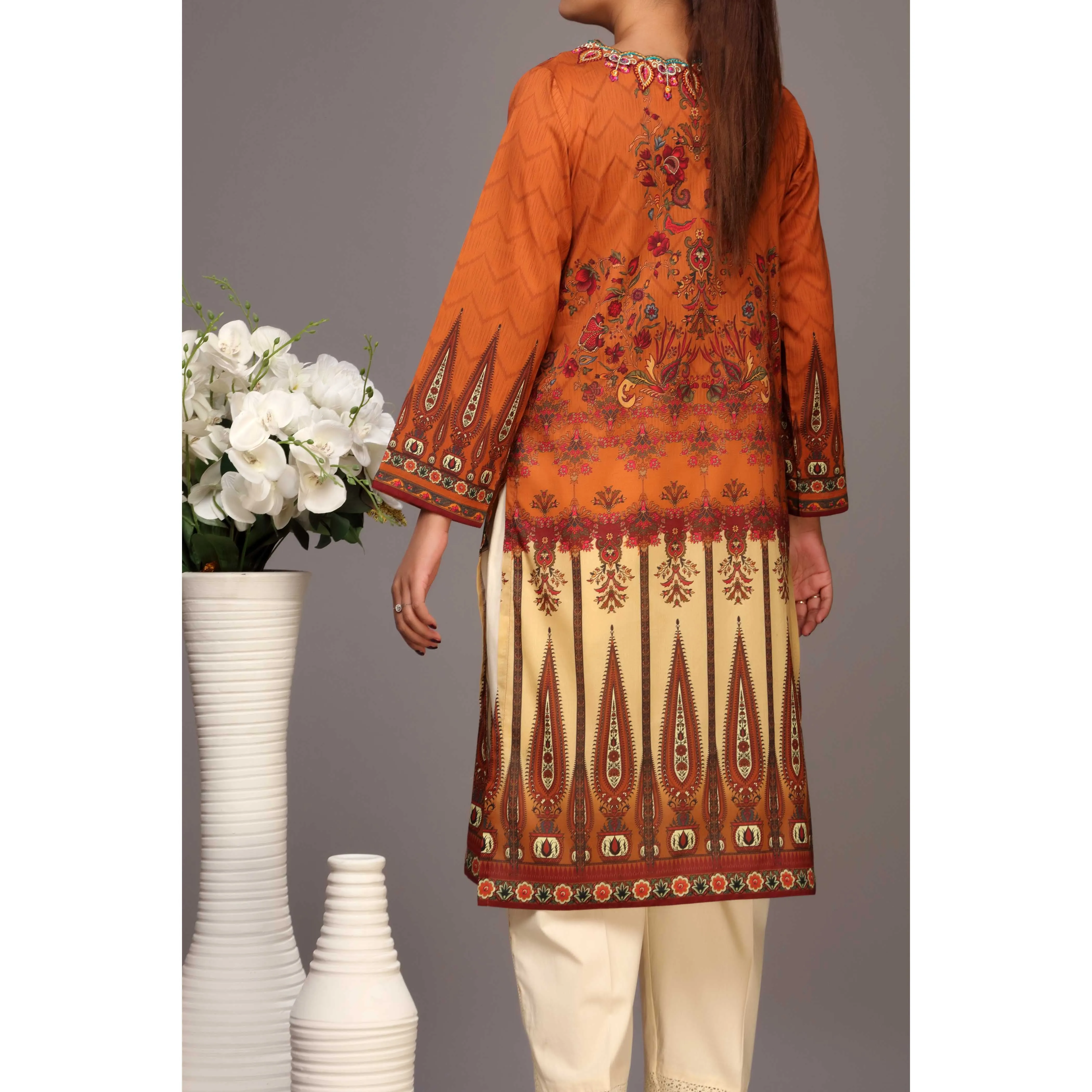 Brown Color Digital Printed Lawn Embroidered Shirt PS2231