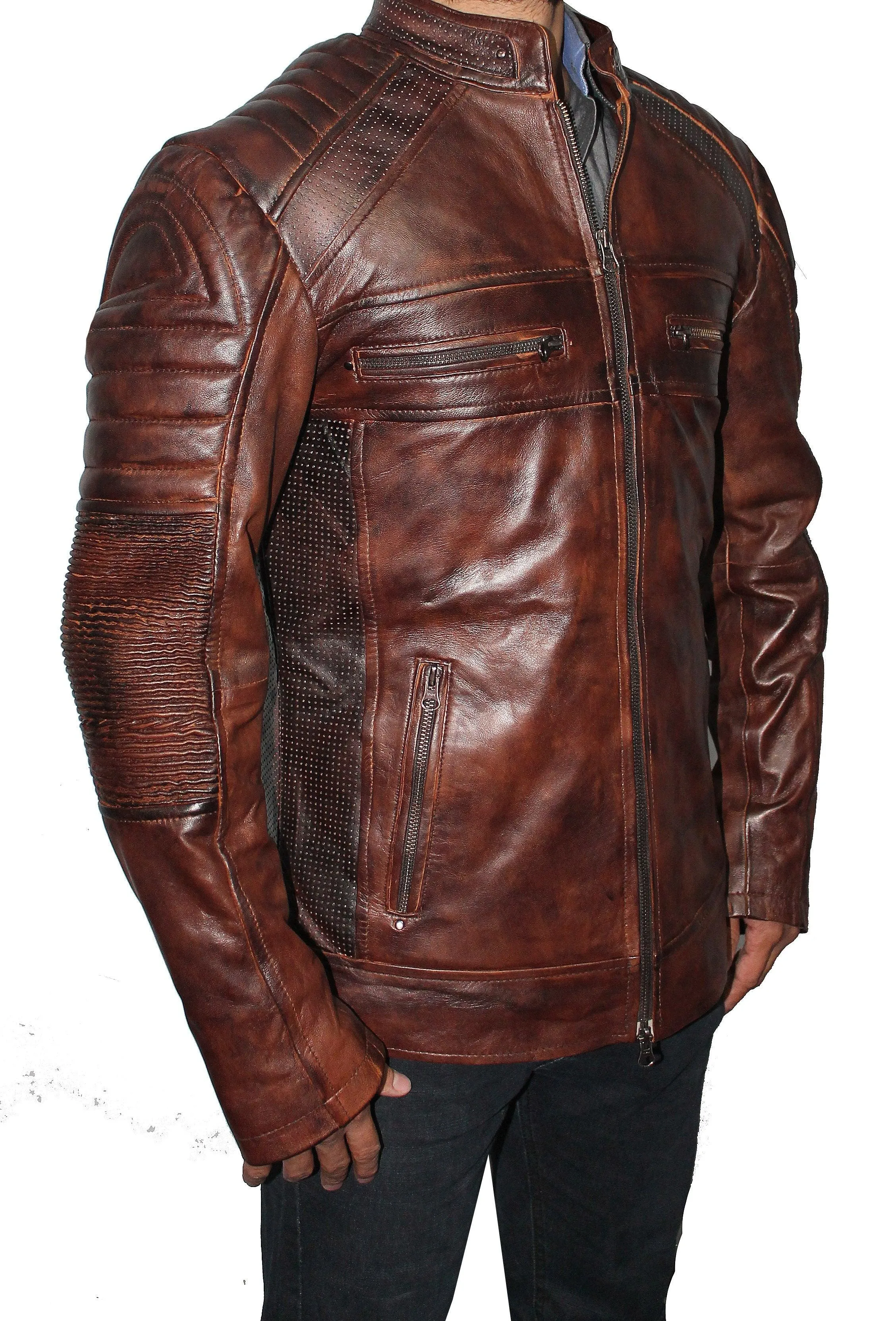 Cafe Racer Distressed leather jacket - Brown
