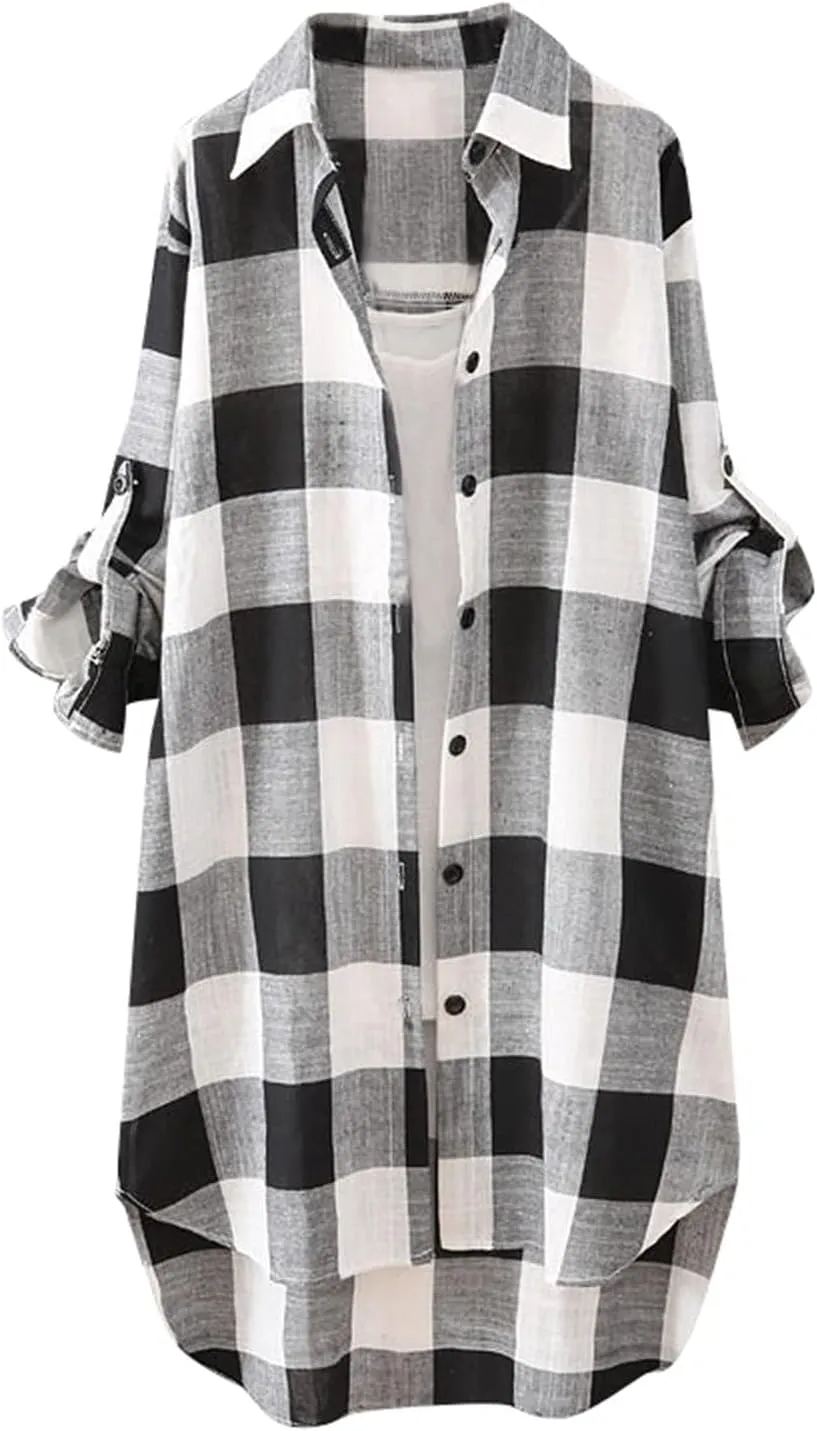 Cardigans for Women 2025 Plus Size Fall Fashion Open Front Roll Up Sleeve Button Down Plaid Shirts Casual Loose Tops
