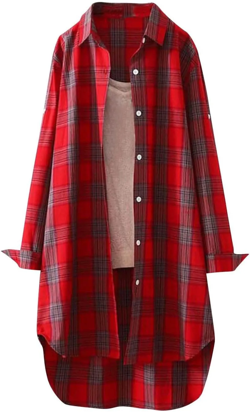 Cardigans for Women 2025 Plus Size Fall Fashion Open Front Roll Up Sleeve Button Down Plaid Shirts Casual Loose Tops