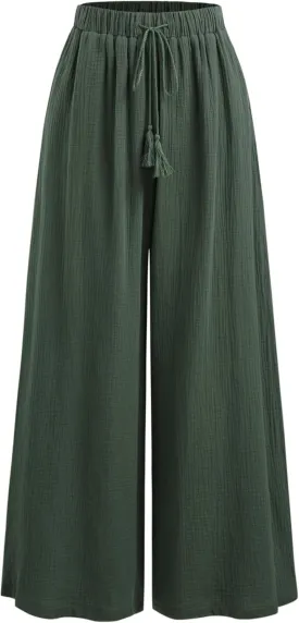 CIDER Women's High Waisted Wide Leg Pants with Pockets Drawstring Palazzo Business Casual Dress Pants Loose Trousers