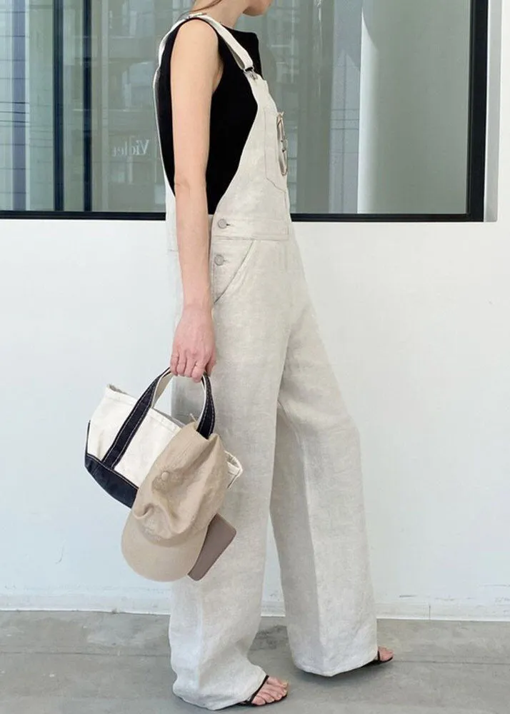 Classy Apricot Patchwork Cotton Straight Overalls Jumpsuit Summer LY2146