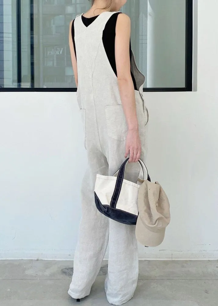 Classy Apricot Patchwork Cotton Straight Overalls Jumpsuit Summer LY2146