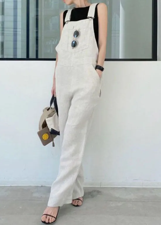 Classy Apricot Patchwork Cotton Straight Overalls Jumpsuit Summer LY2146