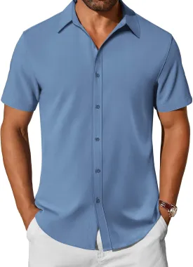 COOFANDY Mens Casual Shirts Short Sleeve Button Down Shirt Wrinkle Free Summer Shirt