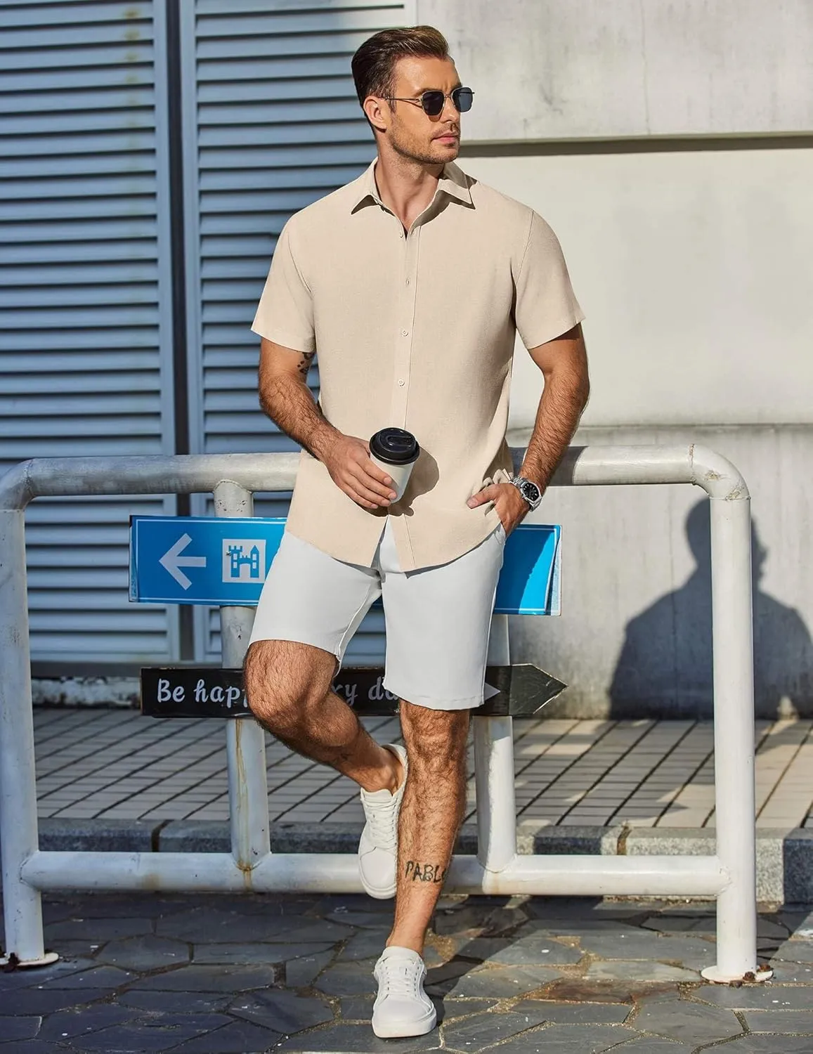 COOFANDY Mens Casual Shirts Short Sleeve Button Down Shirt Wrinkle Free Summer Shirt