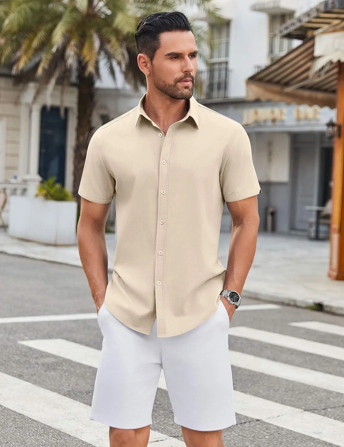 COOFANDY Mens Casual Shirts Short Sleeve Button Down Shirt Wrinkle Free Summer Shirt