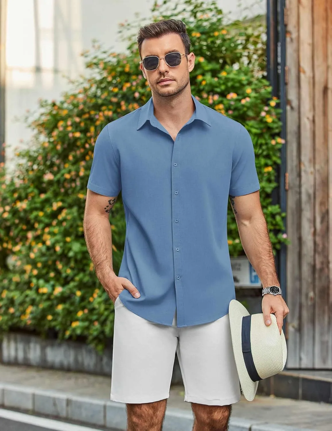 COOFANDY Mens Casual Shirts Short Sleeve Button Down Shirt Wrinkle Free Summer Shirt