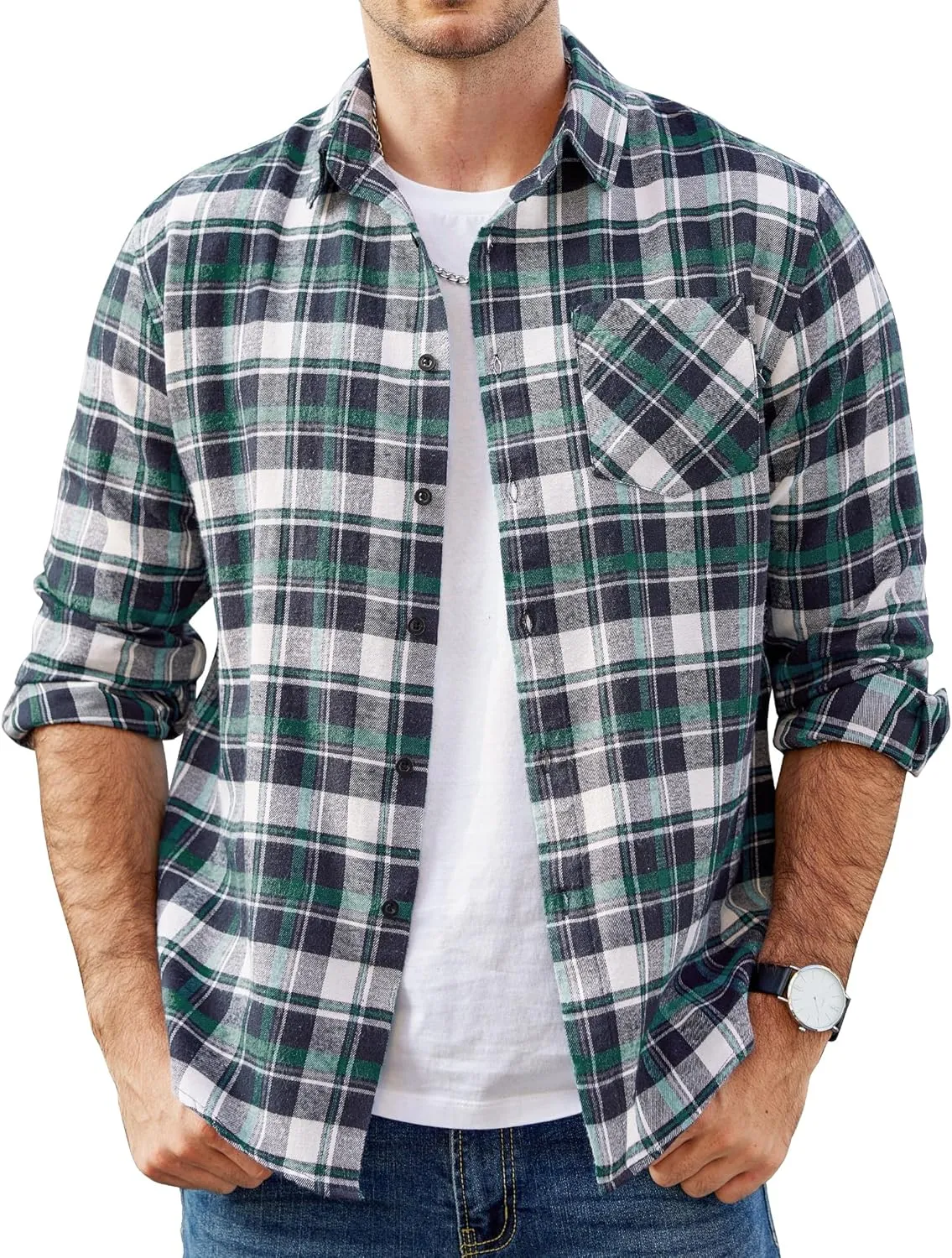 COOFANDY Men's Flannel Shirts Long Sleeve Button Down Plaid Shirt Lightweight Shirt Jacket