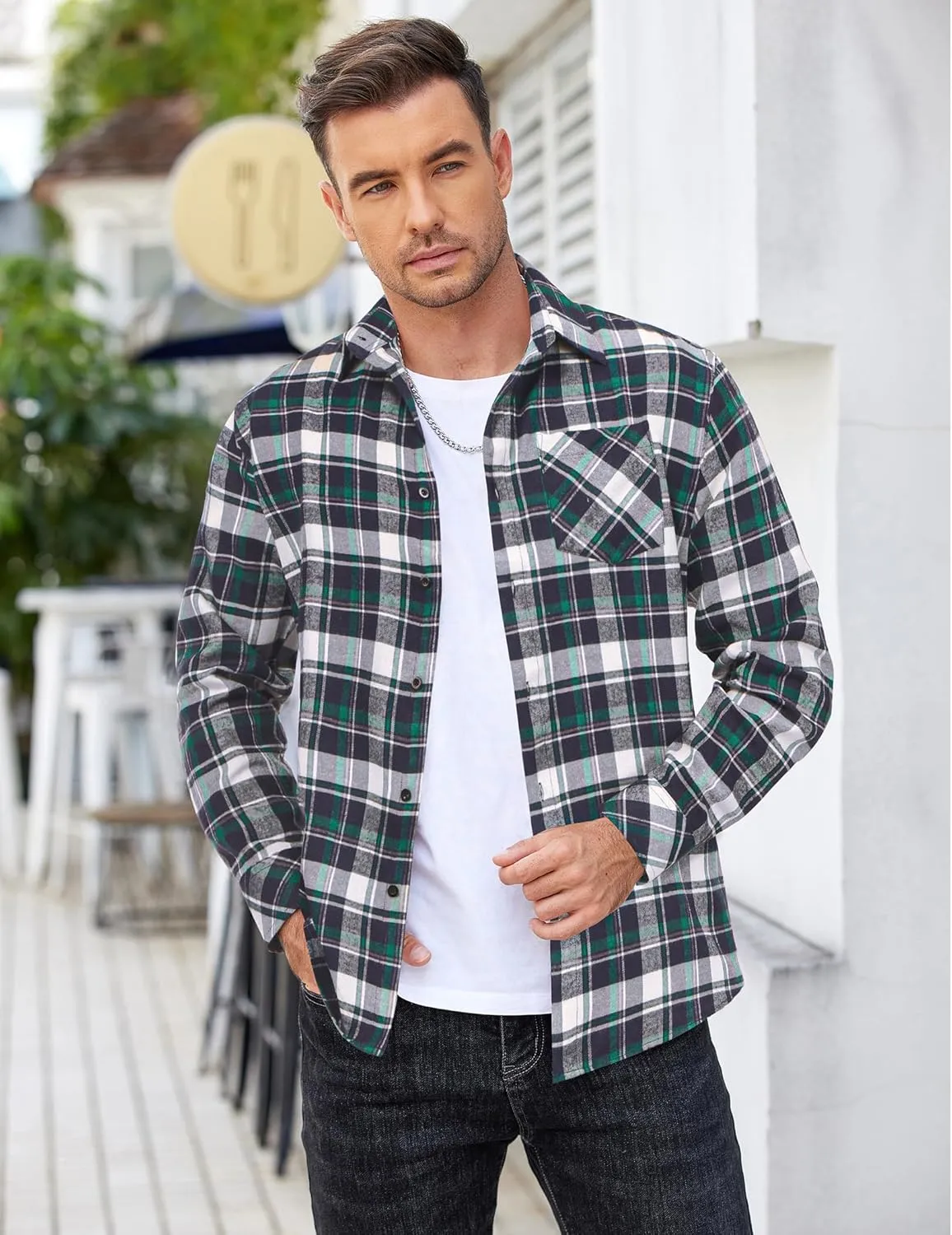 COOFANDY Men's Flannel Shirts Long Sleeve Button Down Plaid Shirt Lightweight Shirt Jacket
