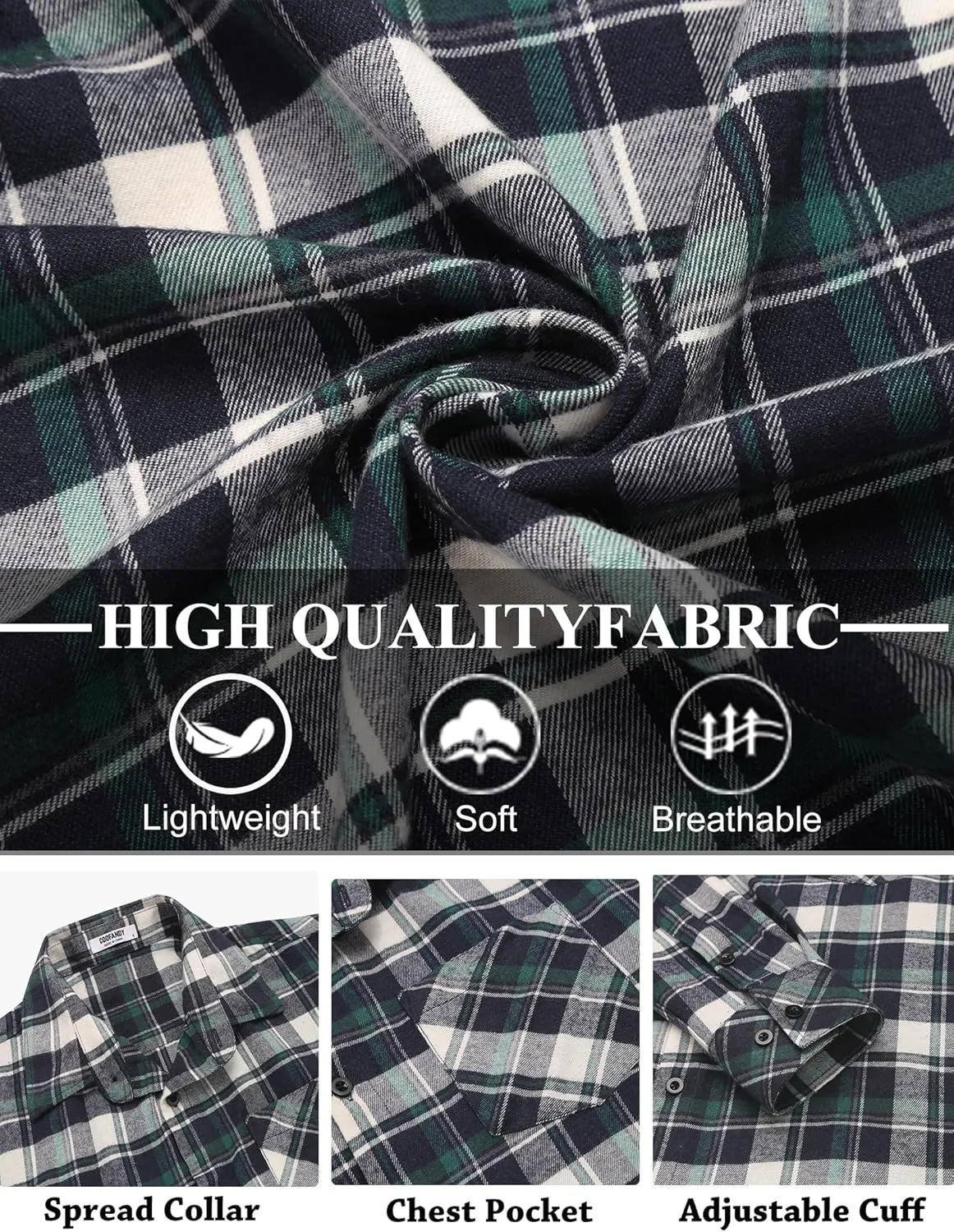 COOFANDY Men's Flannel Shirts Long Sleeve Button Down Plaid Shirt Lightweight Shirt Jacket