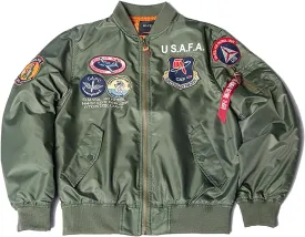 CORIRESHA Men's MA-1 Bomber Jacket Embroidery Patches Biker Military Air Force Jacket