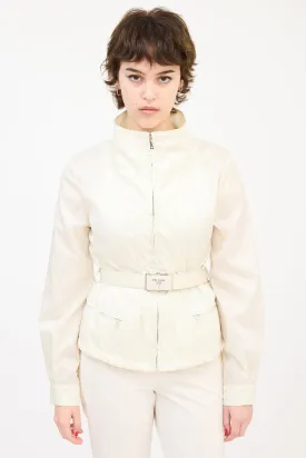 Cream Nylon Belted Zip Jacket