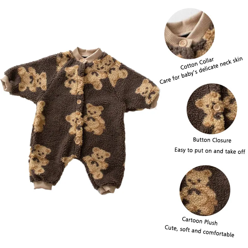 Cute Brown Bear Plush Sherpa Baby Romper