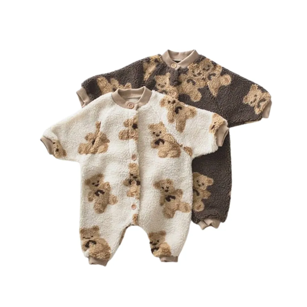 Cute Brown Bear Plush Sherpa Baby Romper