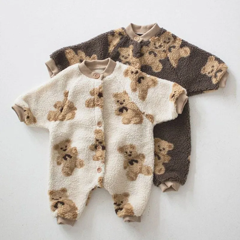 Cute Brown Bear Plush Sherpa Baby Romper