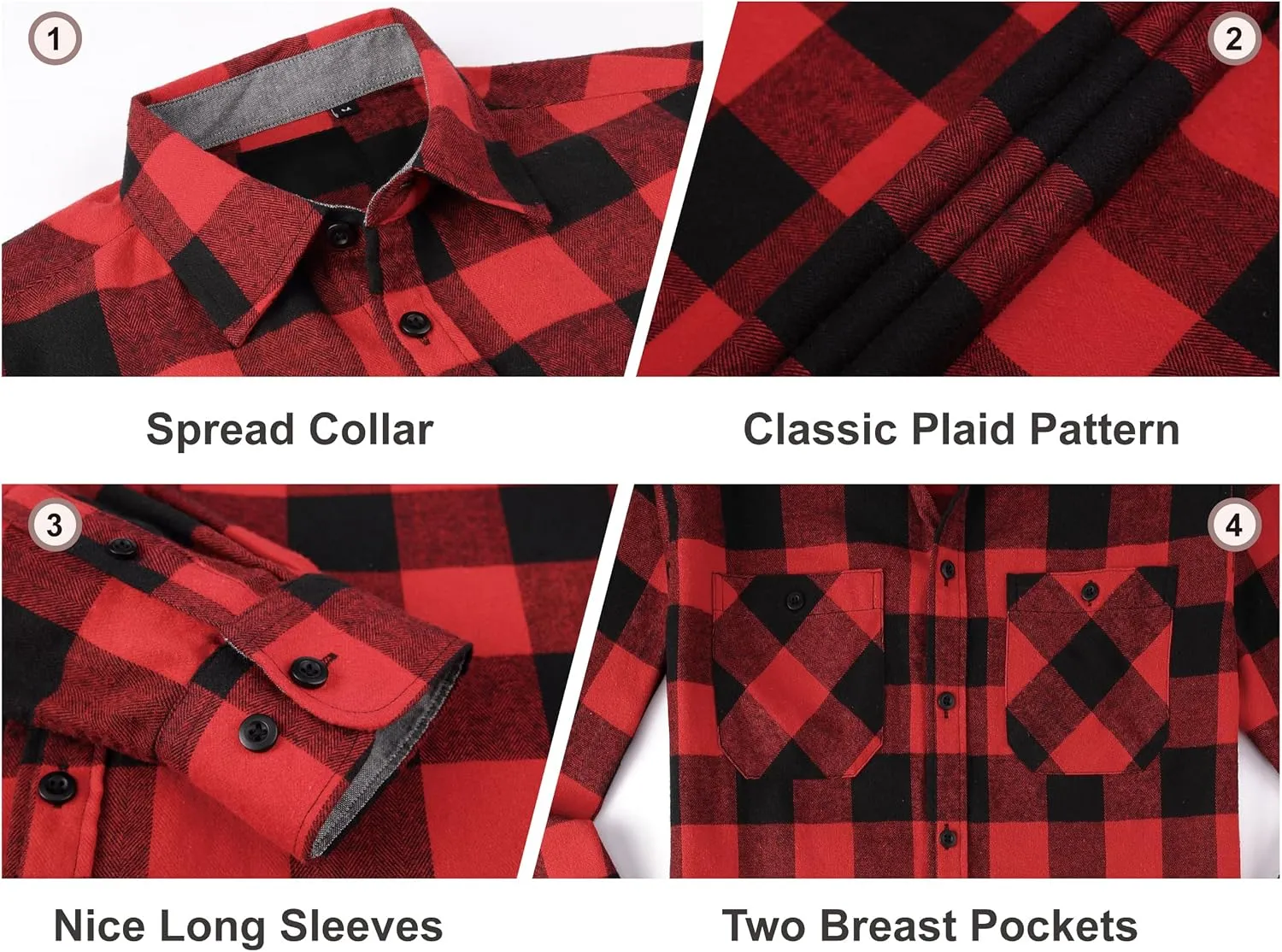Damipow Premium Mens Flannel Shirt Long Sleeve Button Down Plaid Flannel Shirt