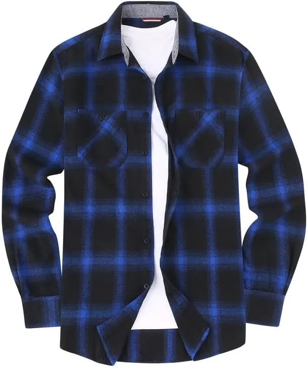 Damipow Premium Mens Flannel Shirt Long Sleeve Button Down Plaid Flannel Shirt