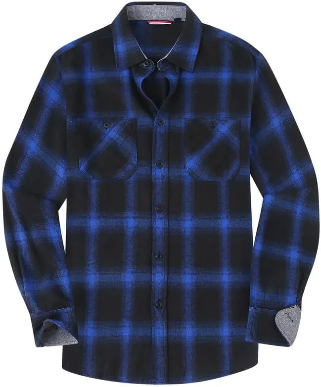 Damipow Premium Mens Flannel Shirt Long Sleeve Button Down Plaid Flannel Shirt