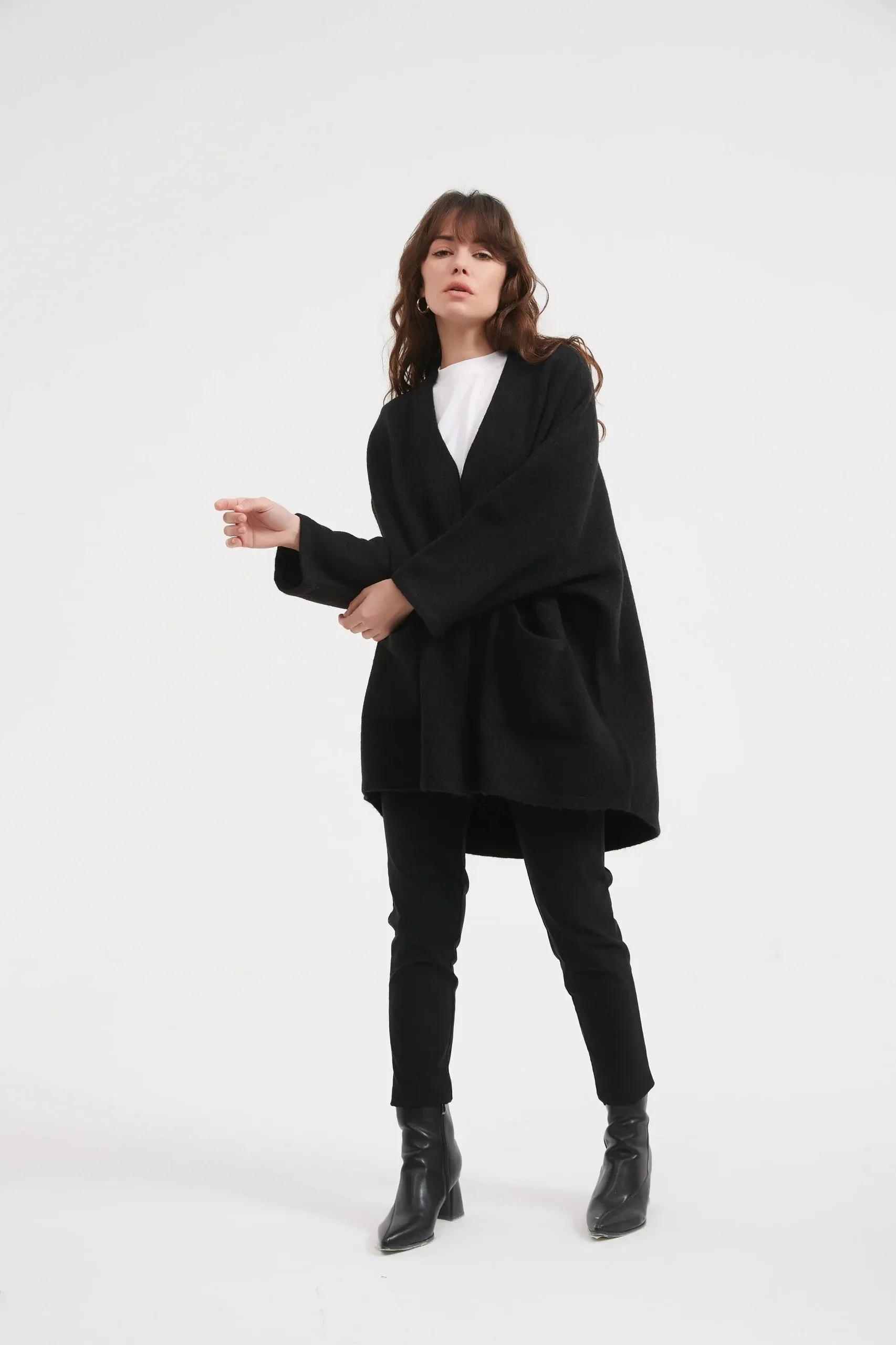 Deep V Magnetic Cardigan Black