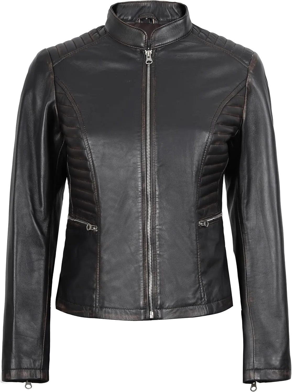 fjackets Real Leather Jacket Women - Premium Lambskin Moto Style Leather Jacket For Womens