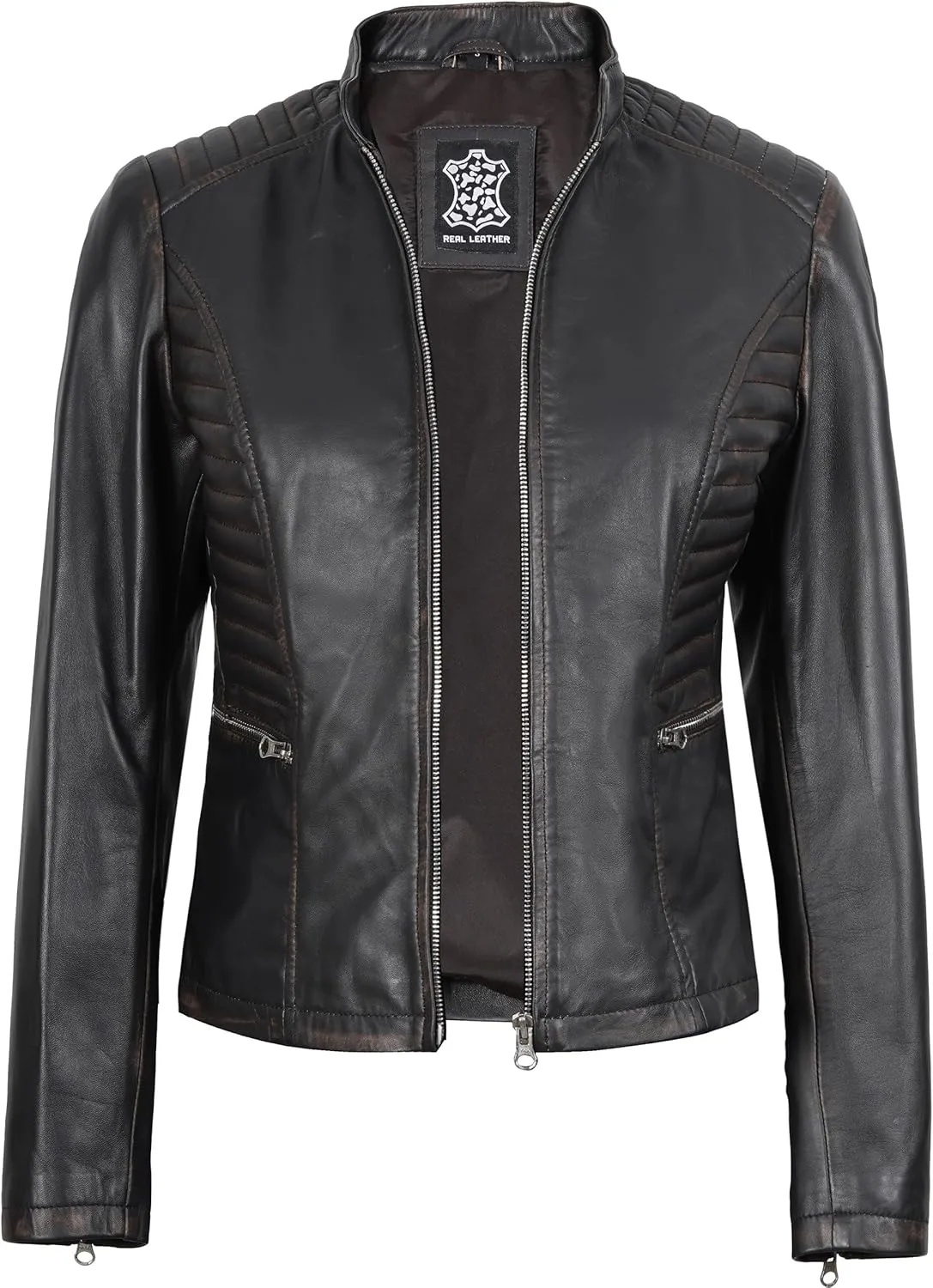 fjackets Real Leather Jacket Women - Premium Lambskin Moto Style Leather Jacket For Womens