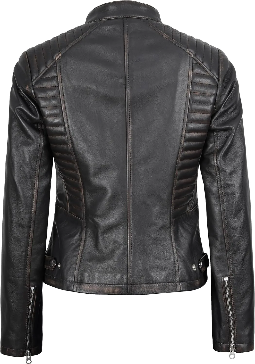 fjackets Real Leather Jacket Women - Premium Lambskin Moto Style Leather Jacket For Womens