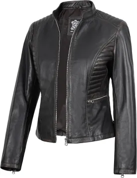 fjackets Real Leather Jacket Women - Premium Lambskin Moto Style Leather Jacket For Womens