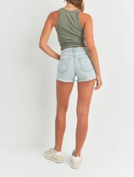 Flying High Distressed High Waisted Light Denim Shorts
