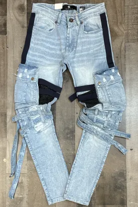 Focus- moto cargo jeans w/straps (lt blue)