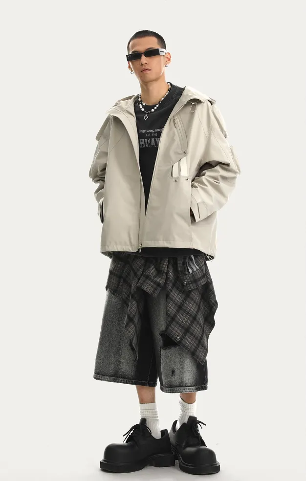 Functional Wind Multi Pocket Hooded Rushing Jacket