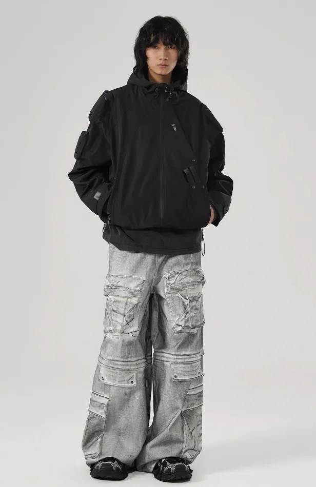 Functional Wind Multi Pocket Hooded Rushing Jacket